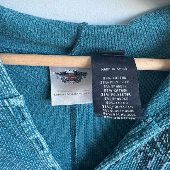 Harley Davidson Hooded Waffle Knit Henley Shirt XL - Picture 5 of 10